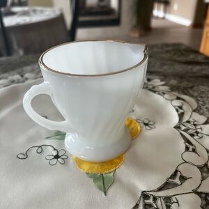 Anchor Hocking White Creamer with Gold Trim